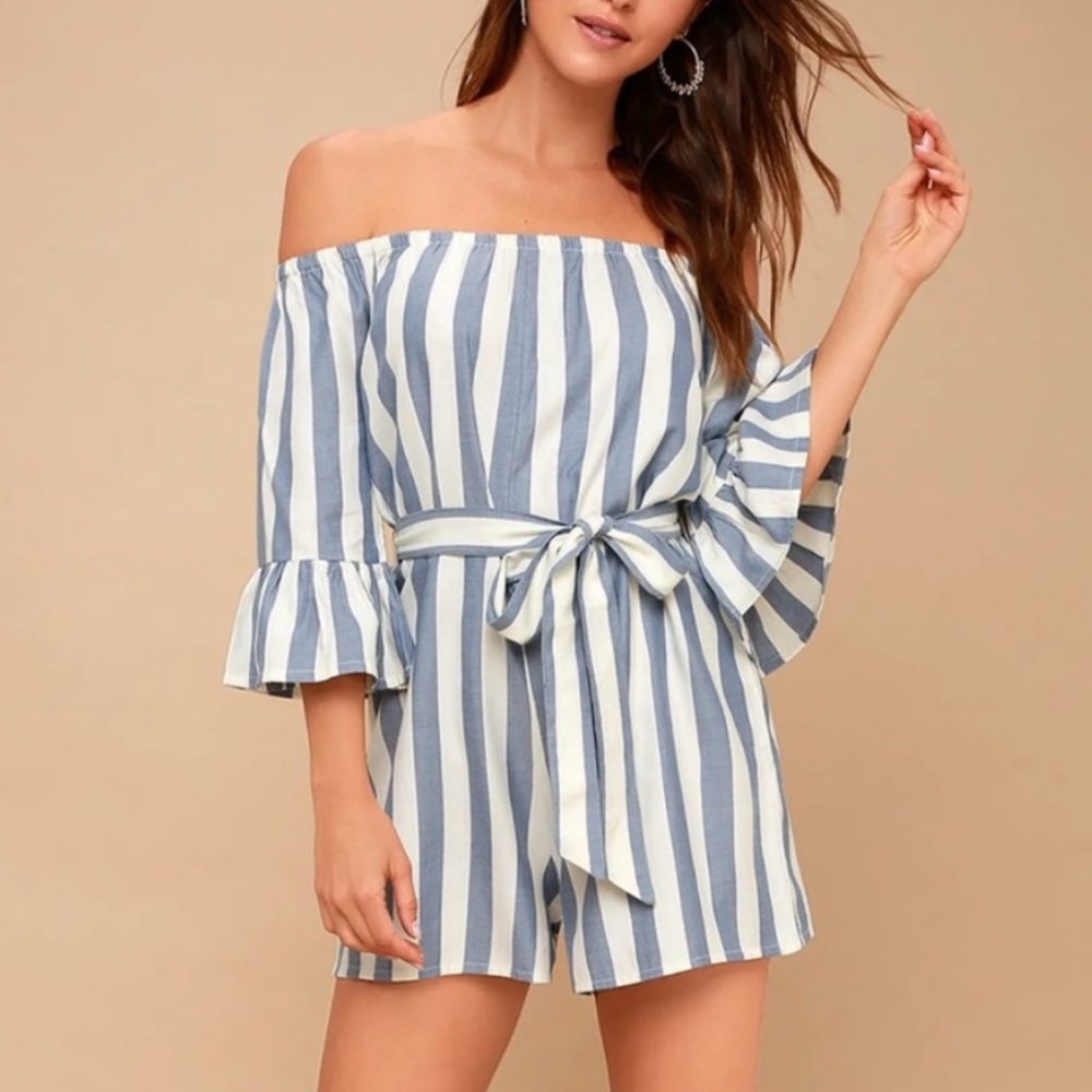 Billabong Striped Off Shoulder Jumpsuit Romper M NWT NO BELT
